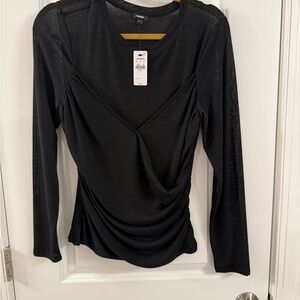 Express Black Long Sleeve Blouse with Ruched Design